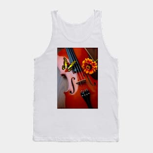 Butterfly And Zinnia On Violin Tank Top